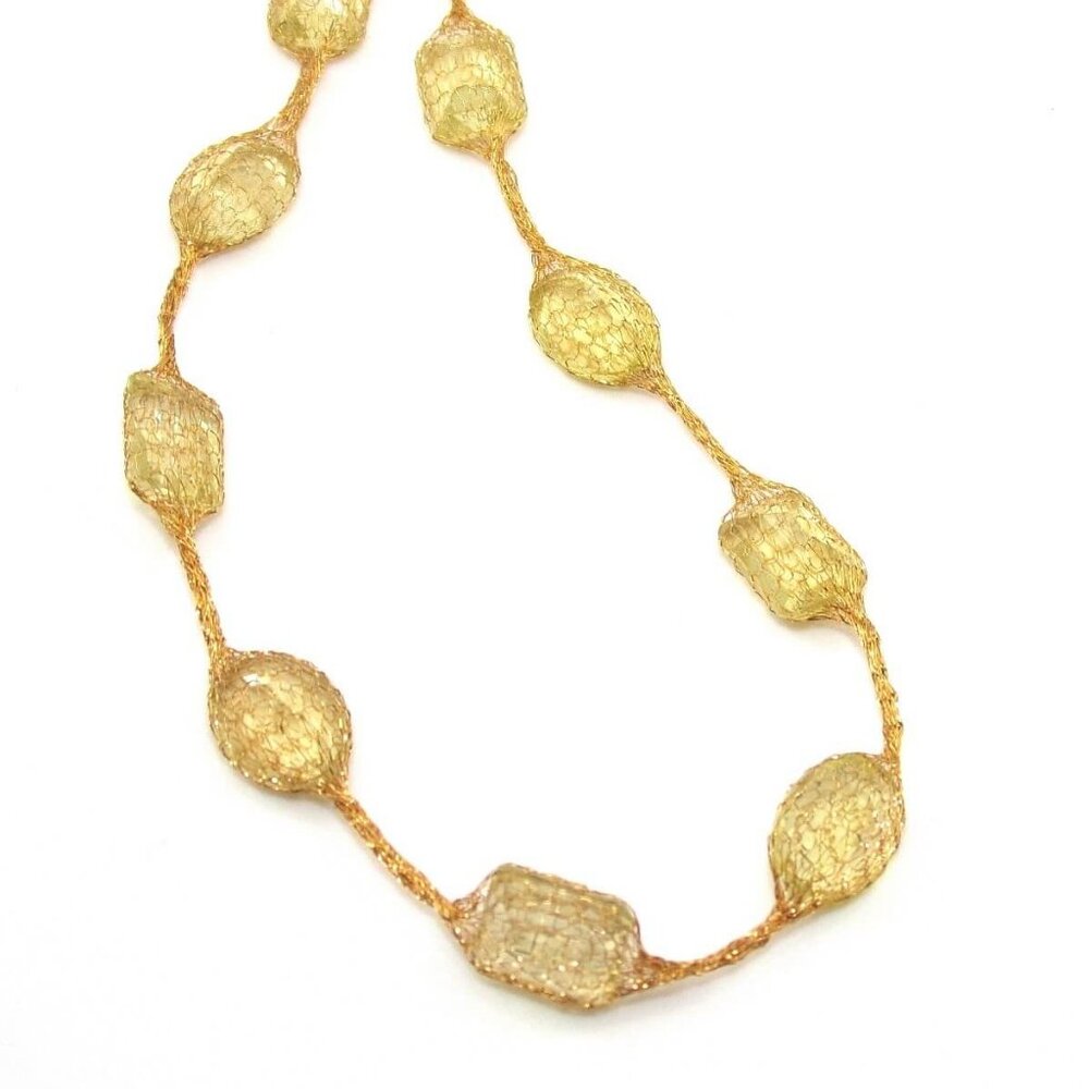 Vintage 14K Yellow Gold Yellow Quartz Intricate Mesh Lace Necklace 18"